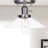 Industrial Semi Flush Ceiling Light With Cone/Saucer Opal/Clear Glass Shade - Perfect For Living