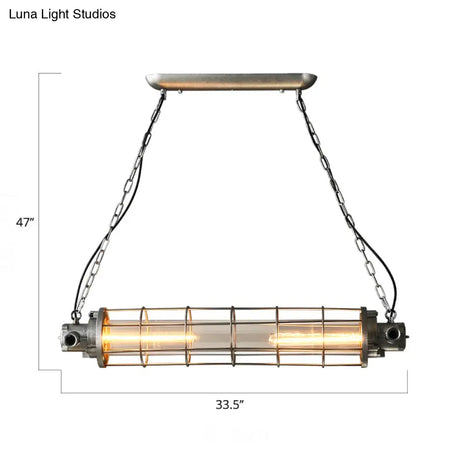 Industrial Silver Metal Pendant Light With Led Clear Glass Shade - Cylindrical Wire Cage Design