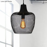 Industrial Single-Light Black Mesh Bowl Pendant Lamp For Dining Room