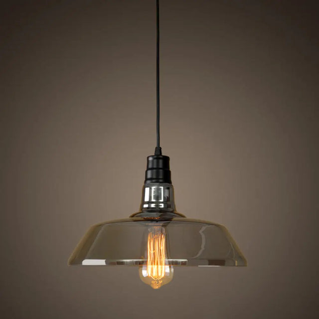 Industrial Smoke Grey Glass Pendant Light - Barn Shaped Diner Suspension Lighting With 1 Bulb Gray
