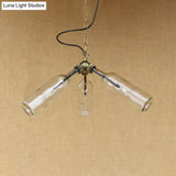 Industrial Style 3-Light Glass Bottle Chandelier With Pipe Design In Black/Clear