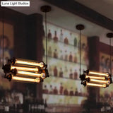 Industrial Style 4-Light Chandelier with Tube Cage Shade - Vertical/Horizontal Indoor Hanging Lamp in Black