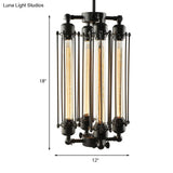 Industrial Style 4-Light Chandelier with Tube Cage Shade - Vertical/Horizontal Indoor Hanging Lamp in Black