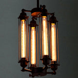 Industrial Style 4-Light Chandelier with Tube Cage Shade - Vertical/Horizontal Indoor Hanging Lamp in Black Black