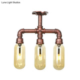 Industrial Style Amber Glass Semi Flush Mount Ceiling Light With Weathered Copper Finish - 3/4/5