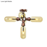 Industrial Style Amber Glass Semi Flush Mount Ceiling Light With Weathered Copper Finish - 3/4/5