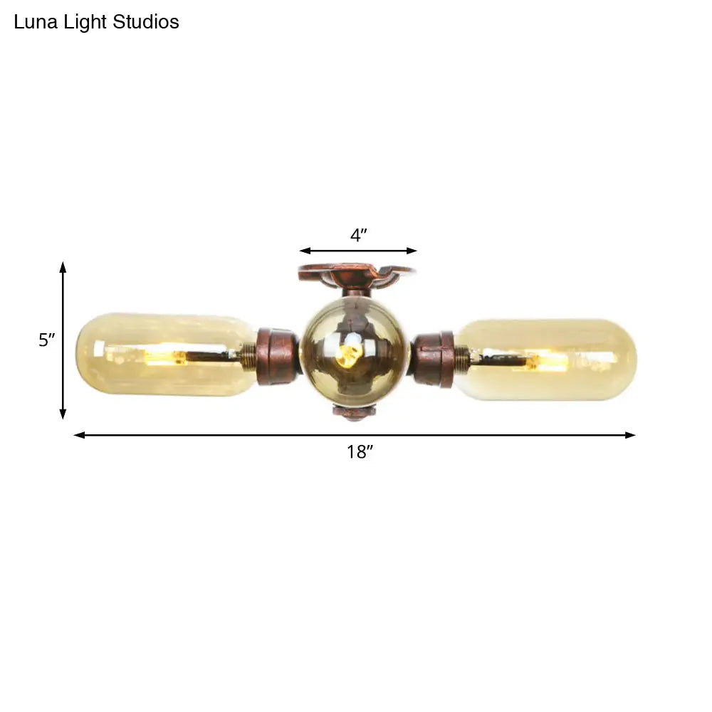 Industrial Style Amber Glass Semi Flush Mount Ceiling Light With Weathered Copper Finish - 3/4/5
