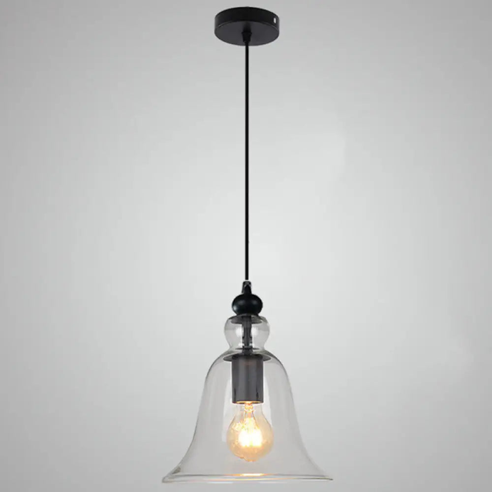 Industrial Style Bell Pendant Light Fixture - Ideal For Restaurants Glass Hanging Clear