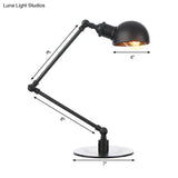 Industrial Style Black/Brass Domed Table Lamp With Adjustable Arm - Metallic 1-Bulb Lighting For