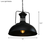 Industrial-Style Black Iron Pendant Lamp For Restaurants: 1-Light Bowl/Cage/Barn Design