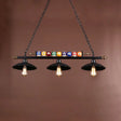 Industrial Style Black Metal Billiard Light With Scalloped Shade - 3-Light Island Pendant