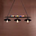 Industrial Style Black Metal Billiard Light With Scalloped Shade - 3-Light Island Pendant