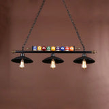 Industrial Style Black Metal Billiard Light With Scalloped Shade - 3-Light Island Pendant