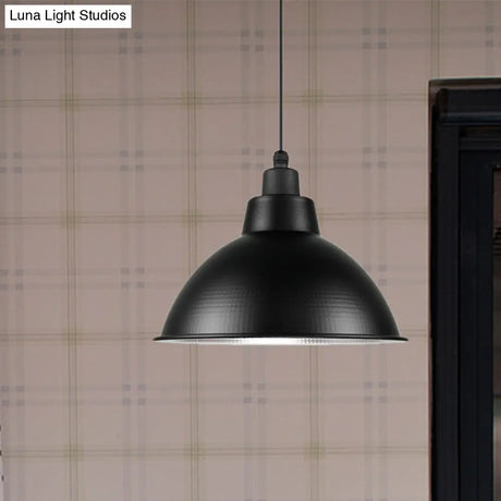 Industrial Style Black Metal Pendant Lighting - 1 Head Bowl Suspension Light 12’/14’/15’ Width