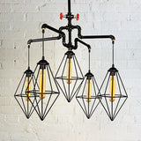 Industrial Style Black Metallic Chandelier With 5-Light Diamond Cage Shade