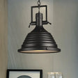 Industrial Style Black Pendant Lamp With Metallic Ripple Shade And Frosted Diffuser - 14’/16’