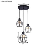 Industrial Style Black Pendant Light With 3 Bulbs Wire Globe Shade - Ideal For Dining Room