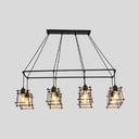 Industrial Style Black/Red Metal Island Pendant Light With 8 Bulbs & Squared Cage Shade Black