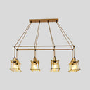 Industrial Style Black/Red Metal Island Pendant Light With 8 Bulbs & Squared Cage Shade Gold