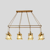 Industrial Style Black/Red Metal Island Pendant Light With 8 Bulbs & Squared Cage Shade Gold