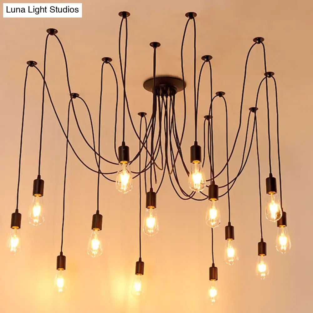 Industrial Style Black Spider Shape Pendant Lamp With Multi Light Edison Bulb - Perfect For Living