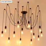 Industrial Style Black Spider Shape Pendant Lamp With Multi Light Edison Bulb - Perfect For Living
