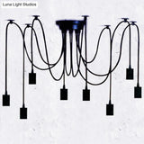 Industrial Style Black Spider Shape Pendant Lamp With Multi Light Edison Bulb - Perfect For Living