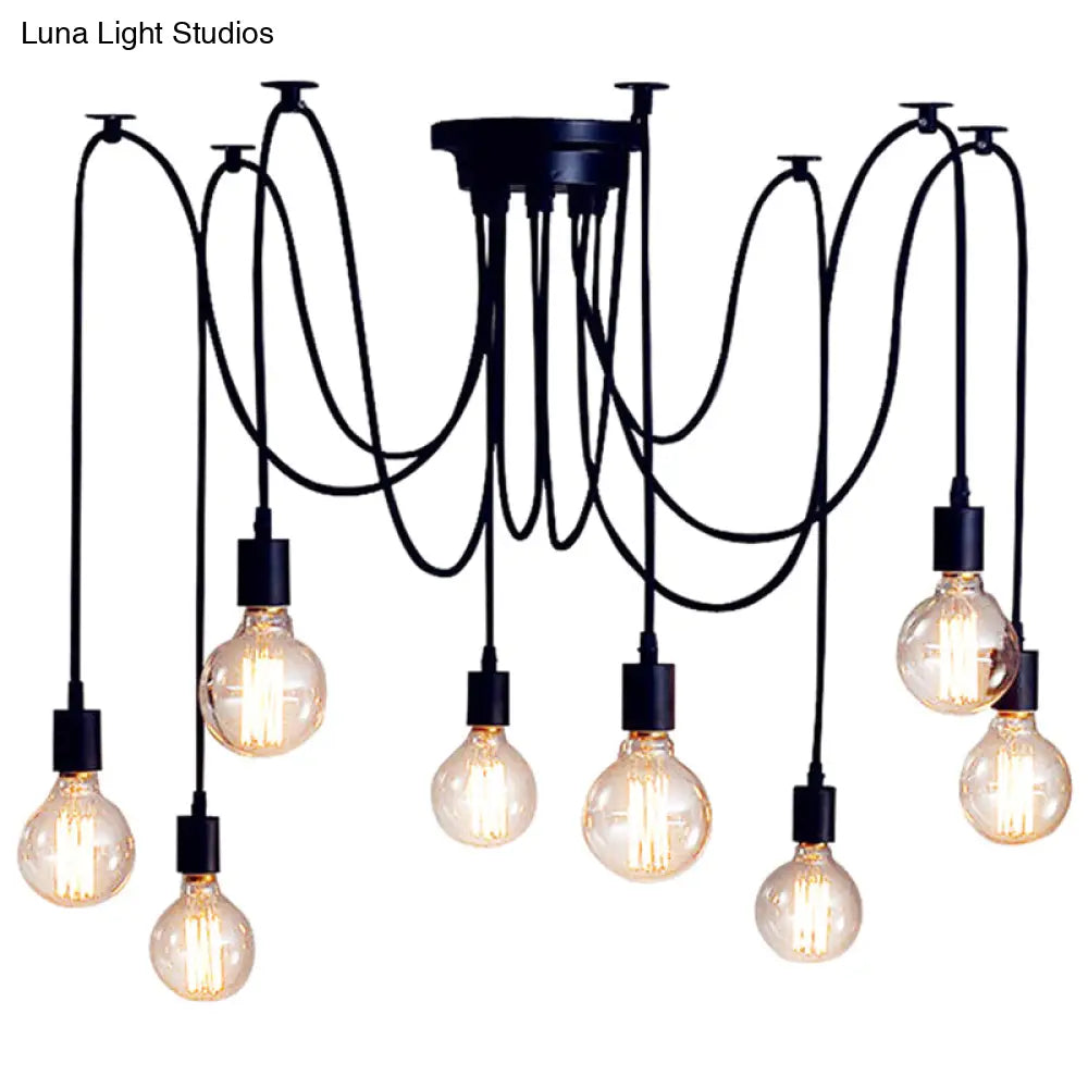 Industrial Style Black Spider Shape Pendant Lamp With Multi Light Edison Bulb - Perfect For Living