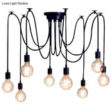 Industrial Style Black Spider Shape Pendant Lamp With Multi Light Edison Bulb - Perfect For Living