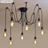 Industrial Style Black Spider Shape Pendant Lamp With Multi Light Edison Bulb - Perfect For Living