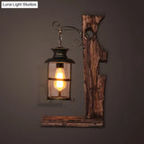 Industrial Style Black Table Lamp: Clear Glass Lantern With Wood Base