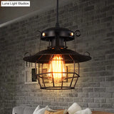 Industrial Style Black Wrought Iron Pendant Light With Adjustable Cord - 1-Light Hanging Ceiling