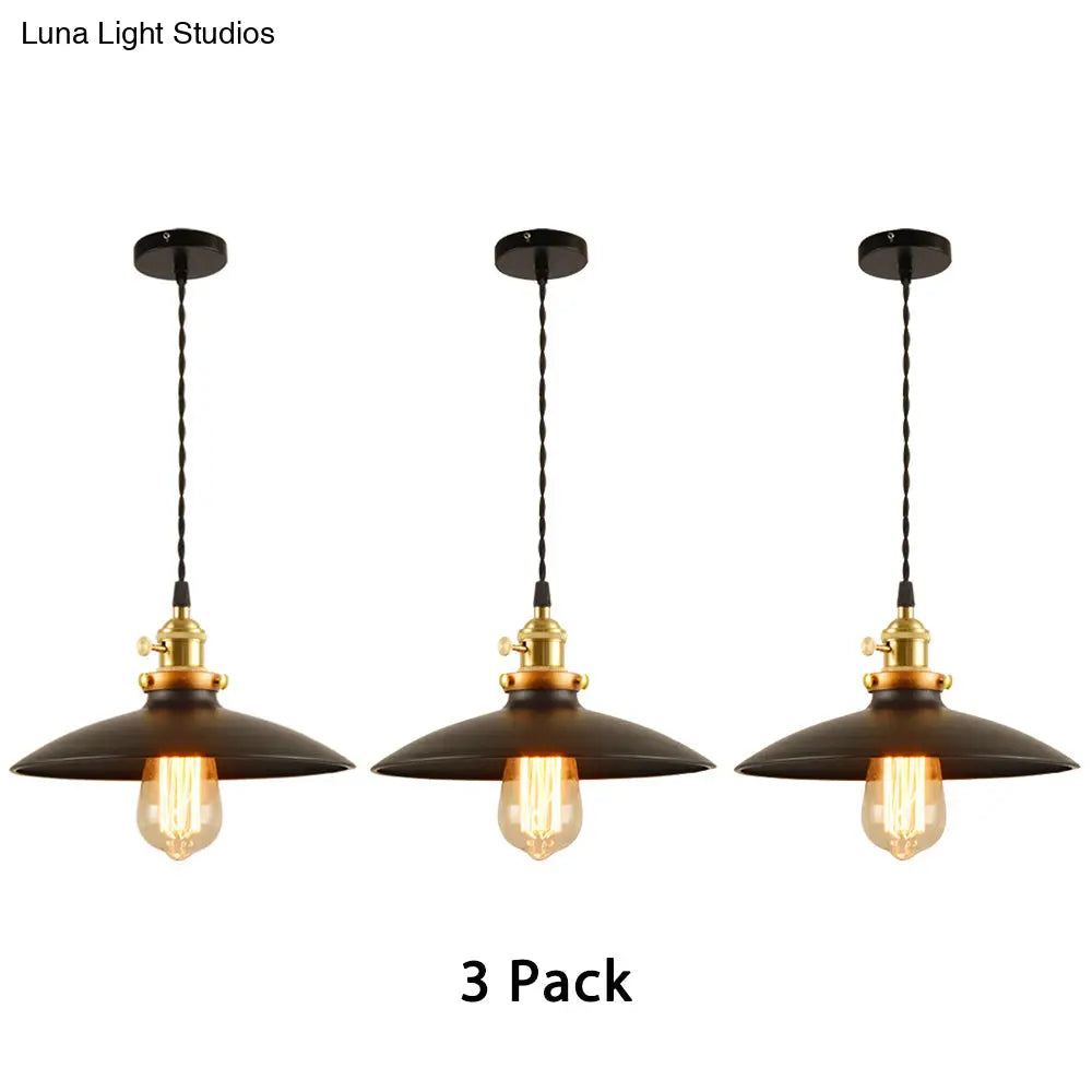 Industrial Style Bowl Pendant Lamp 10’/12.5’ Wide - 1 Light Metal Hanging In Black/White/Red