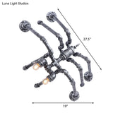 Industrial Style Bronze/Silver Water Pipe Wall Lamp With Spider Design - 2 Bulbs Iron Mount Lighting