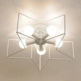 Industrial Style Ceiling Light: 5 - Bulb Flush Mount Fixture With Iron Frame Lampshade - Dining