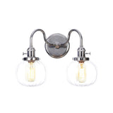 Industrial Style Chrome Wall Sconce With Clear Glass Globe/Cone Wavy Arm - 2 Light Kit For Corridor