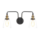 Industrial Style Clear Glass Sconce Lamp - 2 Lights Black Cone/Bowl Design Living Room Wall Lighting