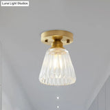 Industrial-Style Cone Glass Ceiling Light - Single Bulb Semi Flush Mount Fixture In Brass With Clear