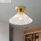 Industrial-Style Cone Glass Ceiling Light - Single Bulb Semi Flush Mount Fixture In Brass With