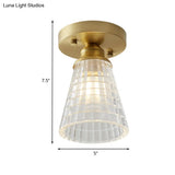 Industrial-Style Cone Glass Ceiling Light - Single Bulb Semi Flush Mount Fixture In Brass With
