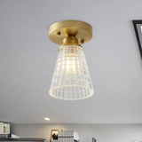 Industrial-Style Cone Glass Ceiling Light - Single Bulb Semi Flush Mount Fixture In Brass With
