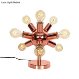 Industrial Style Copper Finish Sputnik Table Lamp | 6/9-Head Metallic Lighting For Bedroom With