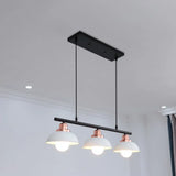 Industrial Style Dome Kitchen Island Light Fixture With 3 Metallic Lights - Black/White White
