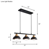 Industrial Style Dome Kitchen Island Light Fixture With 3 Metallic Lights - Black/White