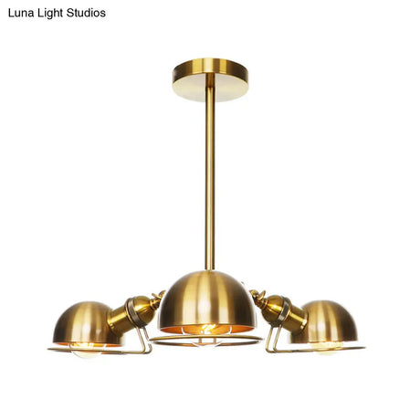 Industrial Style Domed Pendant Light With Wire Frame 3-Bulbs Black/Brass Finish