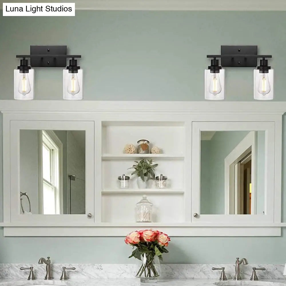 Industrial Style Dual-Head Wall Mounted Vanity Lamp With Pure Glass Shades For Bathrooms
