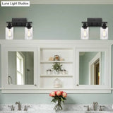 Industrial Style Dual-Head Wall Mounted Vanity Lamp With Pure Glass Shades For Bathrooms