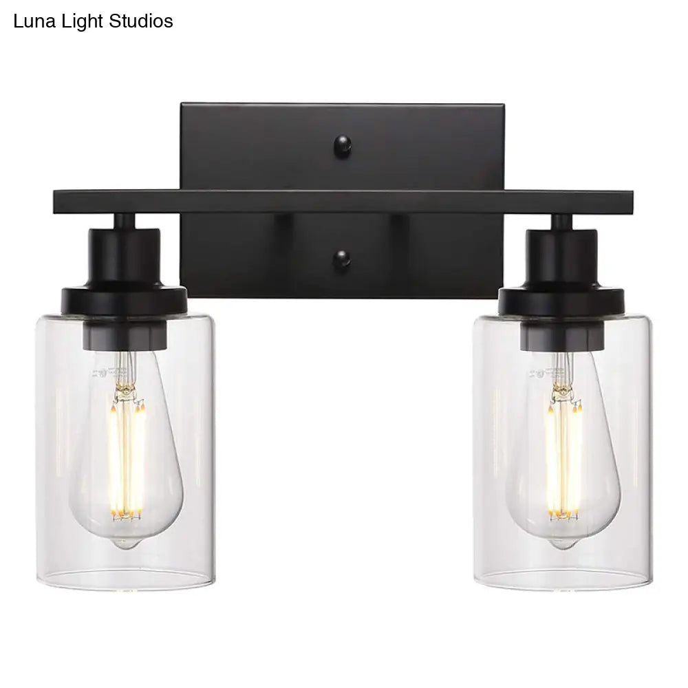 Industrial Style Dual-Head Wall Mounted Vanity Lamp With Pure Glass Shades For Bathrooms