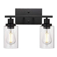 Industrial Style Dual-Head Wall Mounted Vanity Lamp With Pure Glass Shades For Bathrooms Black
