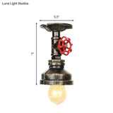 Industrial Style Exposed Bulb Semi Flush Mount Ceiling Light In Antique Bronze/Silver/Brass With